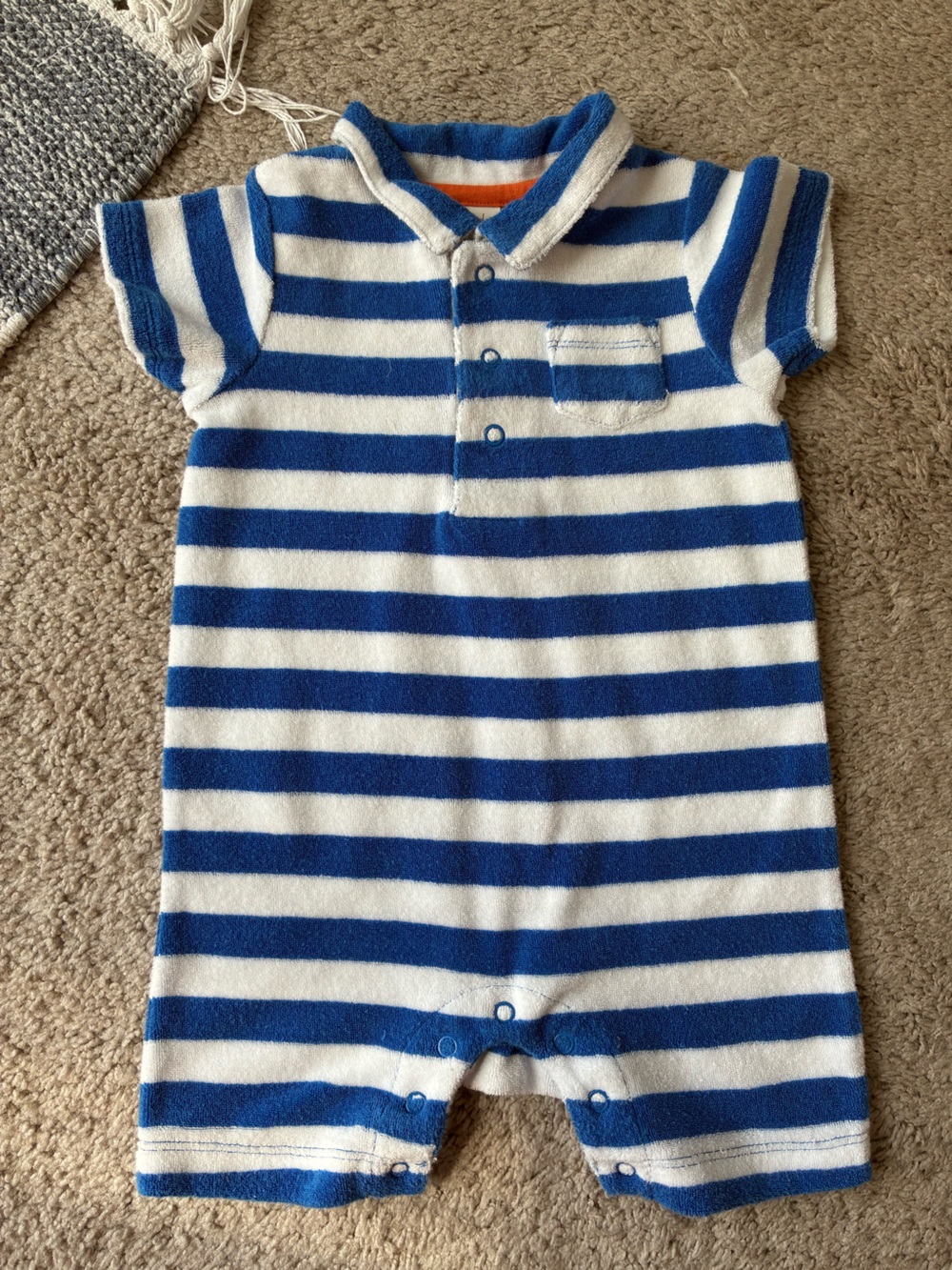 Baby Boden Blue and White Striped Terry One-Piece Romper